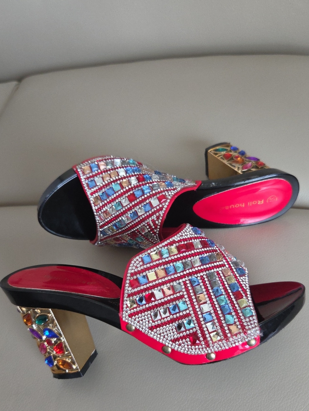 Roll House Rhinestone Embellished Slide Heels Size EU 37